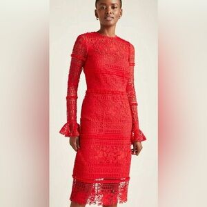 Anthropologie ML Monique Lhuillier Emilie Lace Long Sleeve Midi Dress NWOT Sz 4